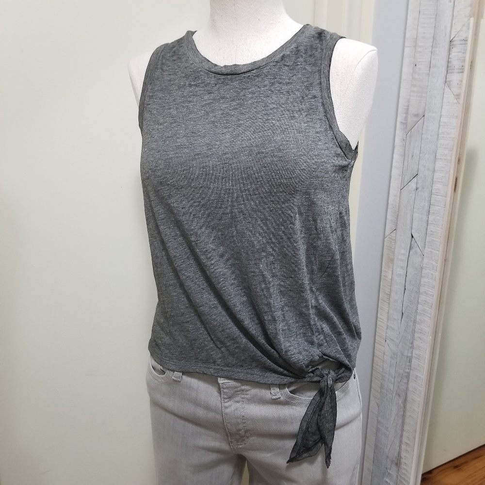 Planet Gold Gray Burnout Knot Front Tank Top